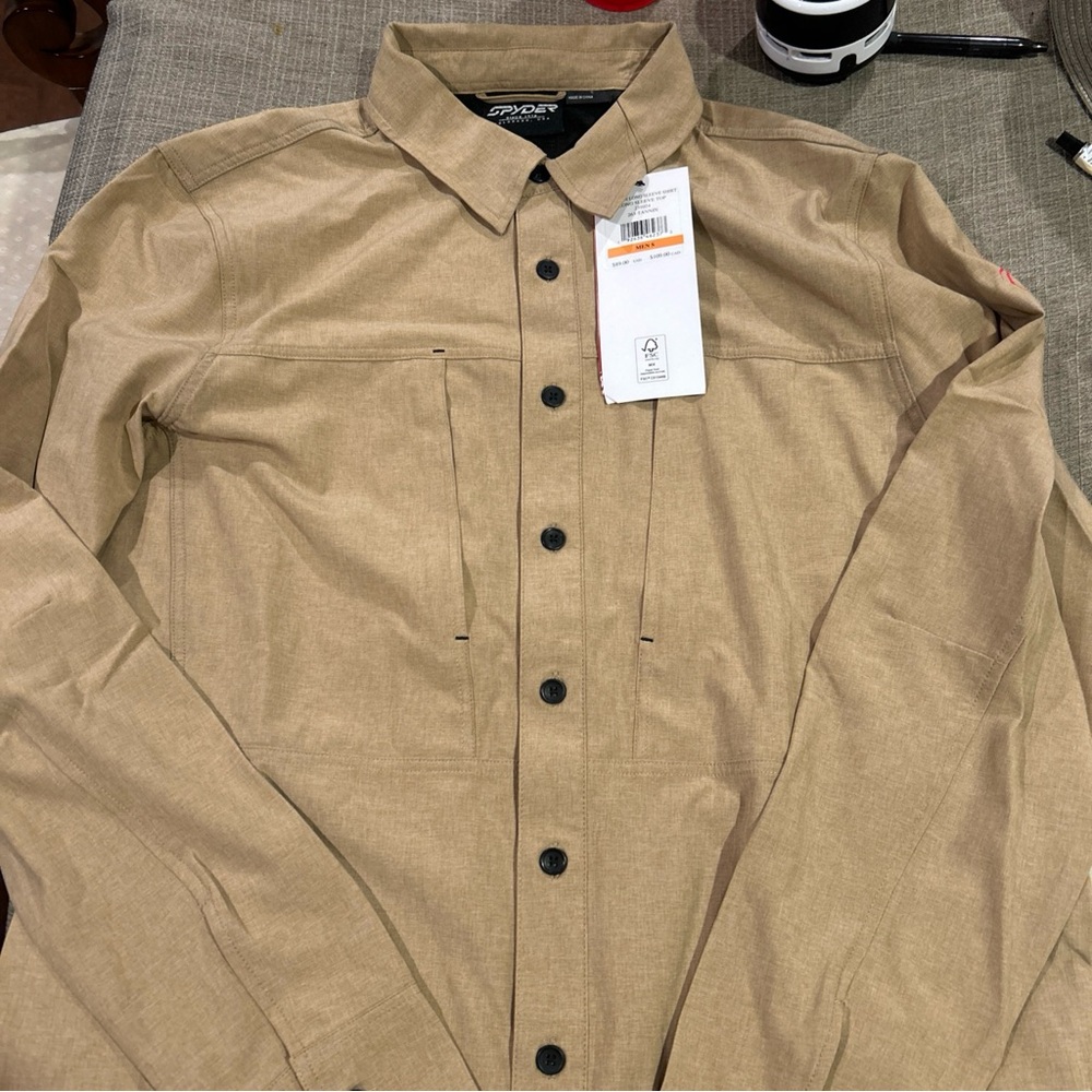 Spyder Men's Tan Lightweight Button-Front Shirt Jacket Size Small